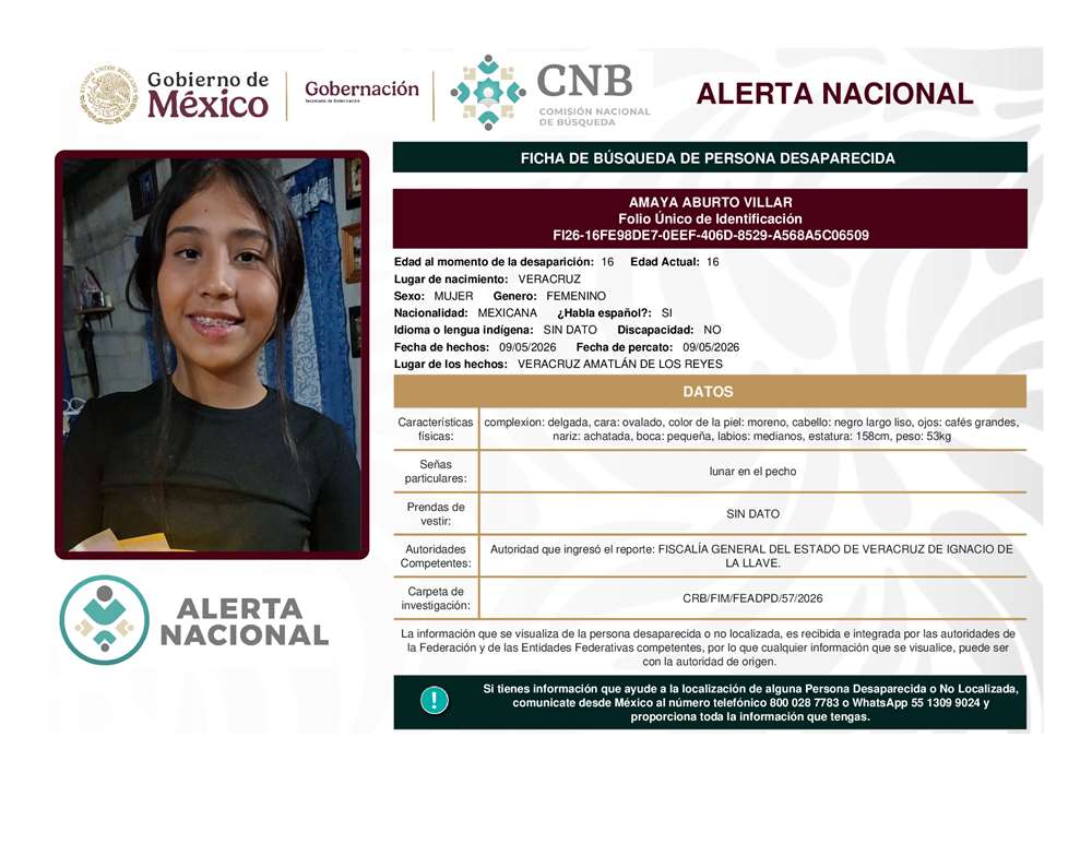 Persona desaparecida Amaya Aburto Villar
