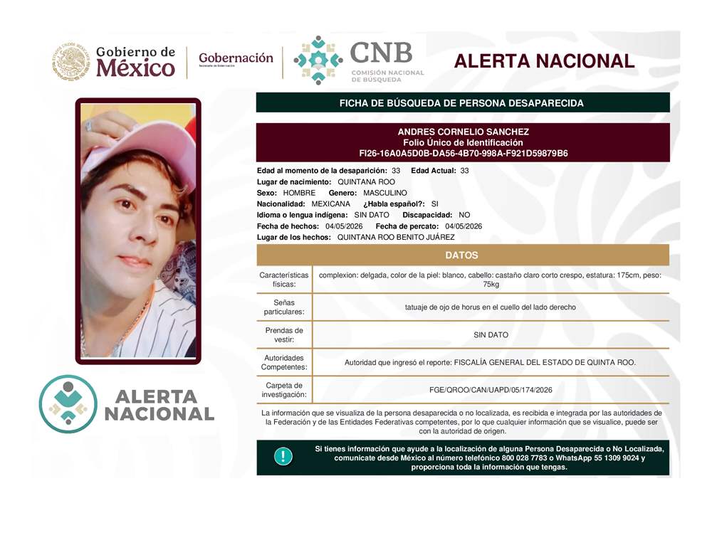 Persona desaparecida Andres Cornelio Sanchez