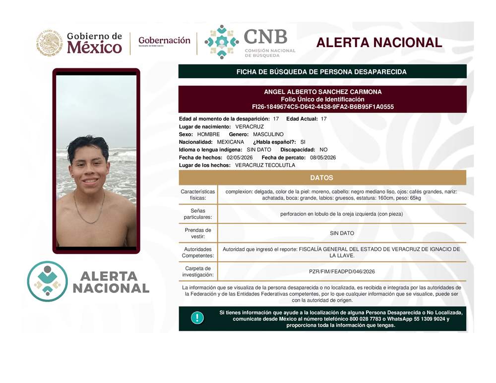 Persona desaparecida Ángel Alberto Sánchez Carmona