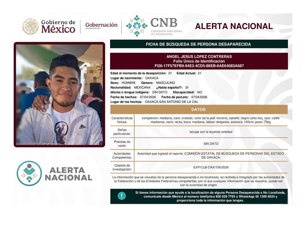 Persona desaparecida Angel Jesus Lopez Contreras