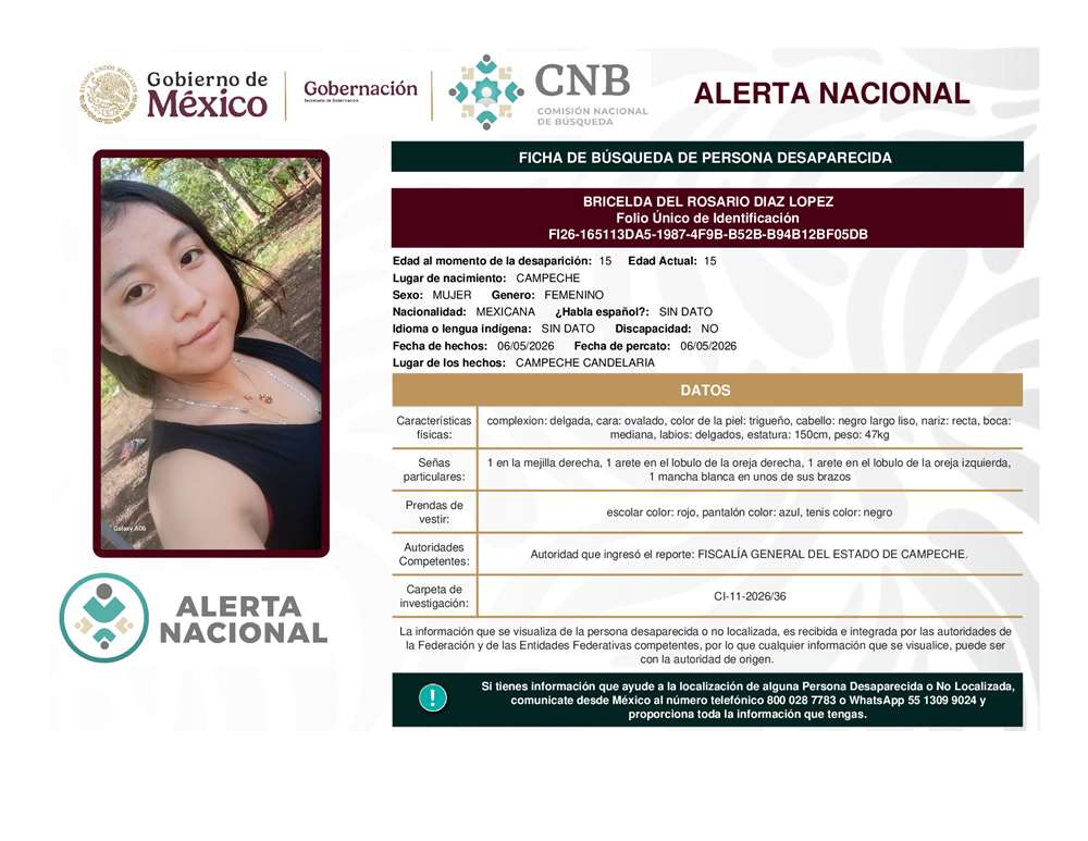 Persona desaparecida Bricelda Del Rosario Diaz Lopez