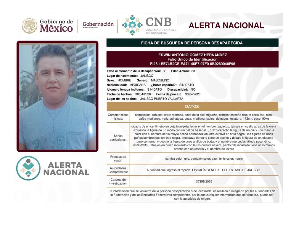Persona desaparecida Gerardo Daniel Bravo Meza