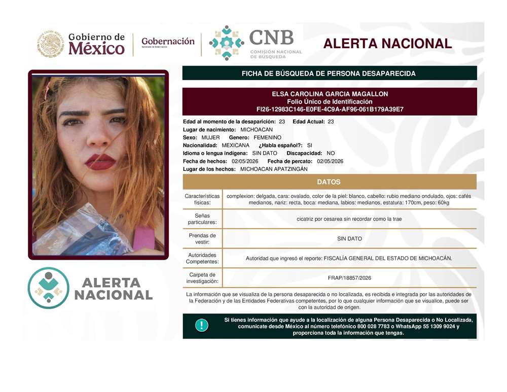 Persona desaparecida Elsa Carolina Garcia Magallon
