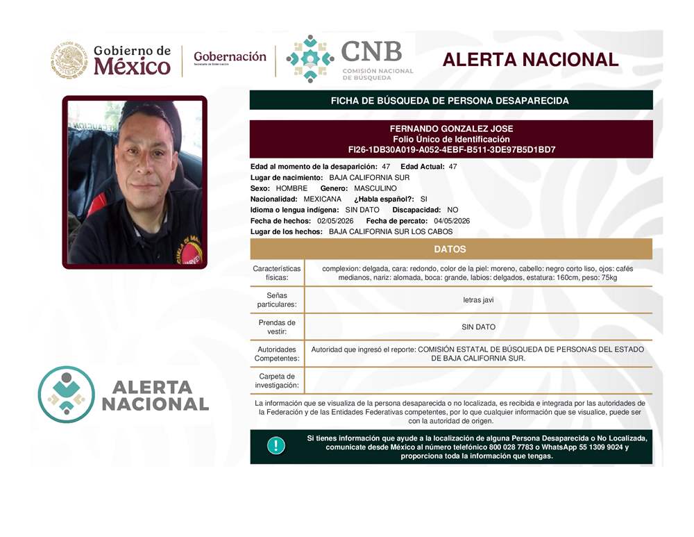 Persona desaparecida Fernando Gonzalez Jose