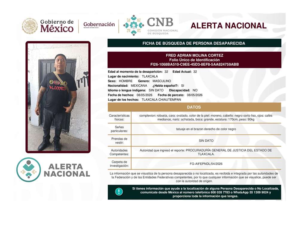 Persona desaparecida Fred Adrian Molina Cortez