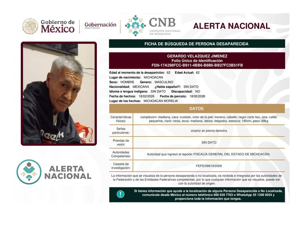 Persona desaparecida Gerardo Velazquez Jimenez