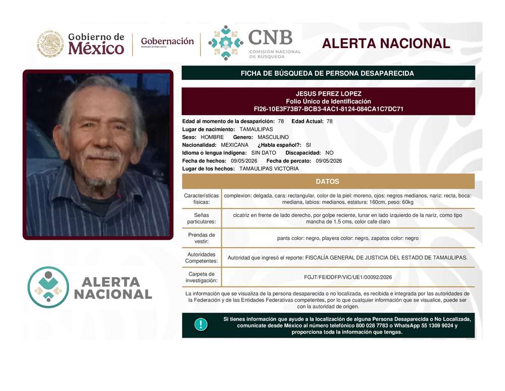 Persona desaparecida Jesus Perez Lopez