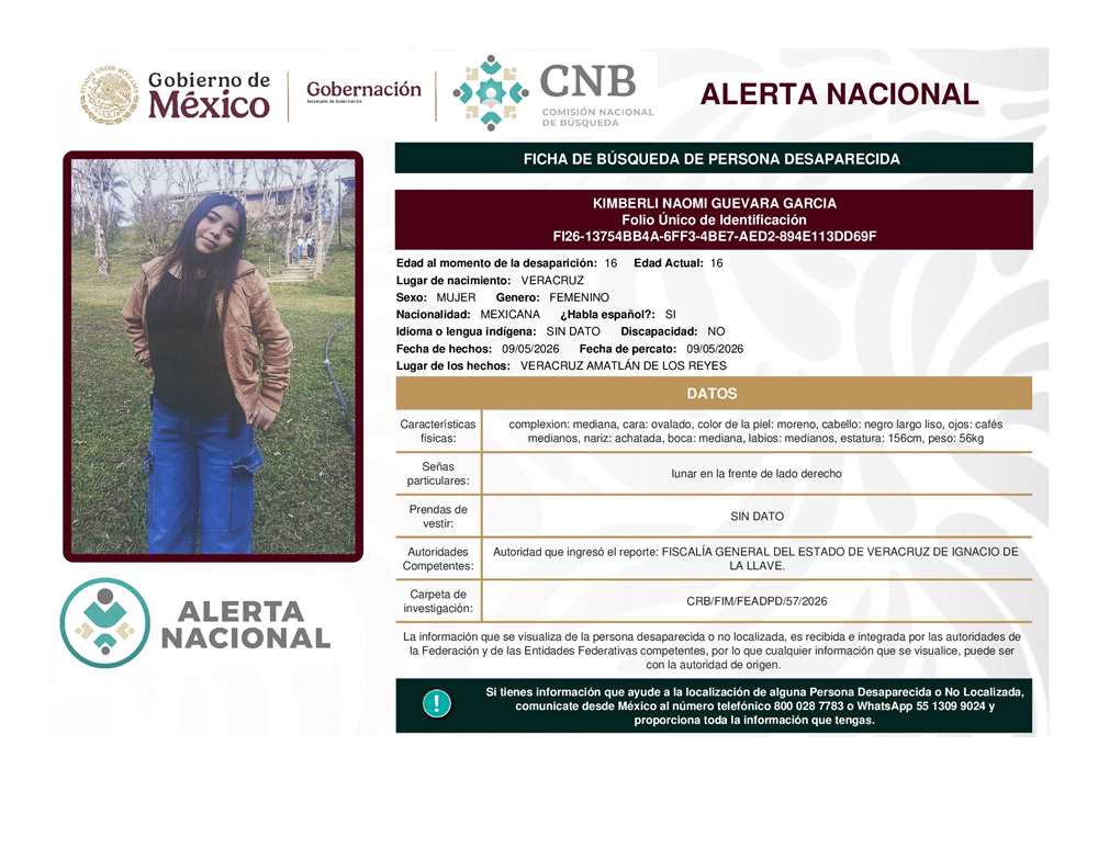 Persona desaparecida Kimberli Naomi Guevara García