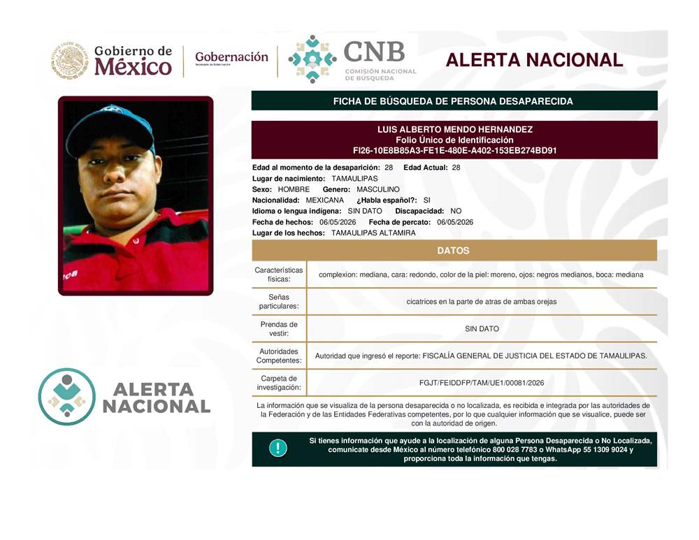 Persona desaparecida Luis Alberto Mendo Hernández