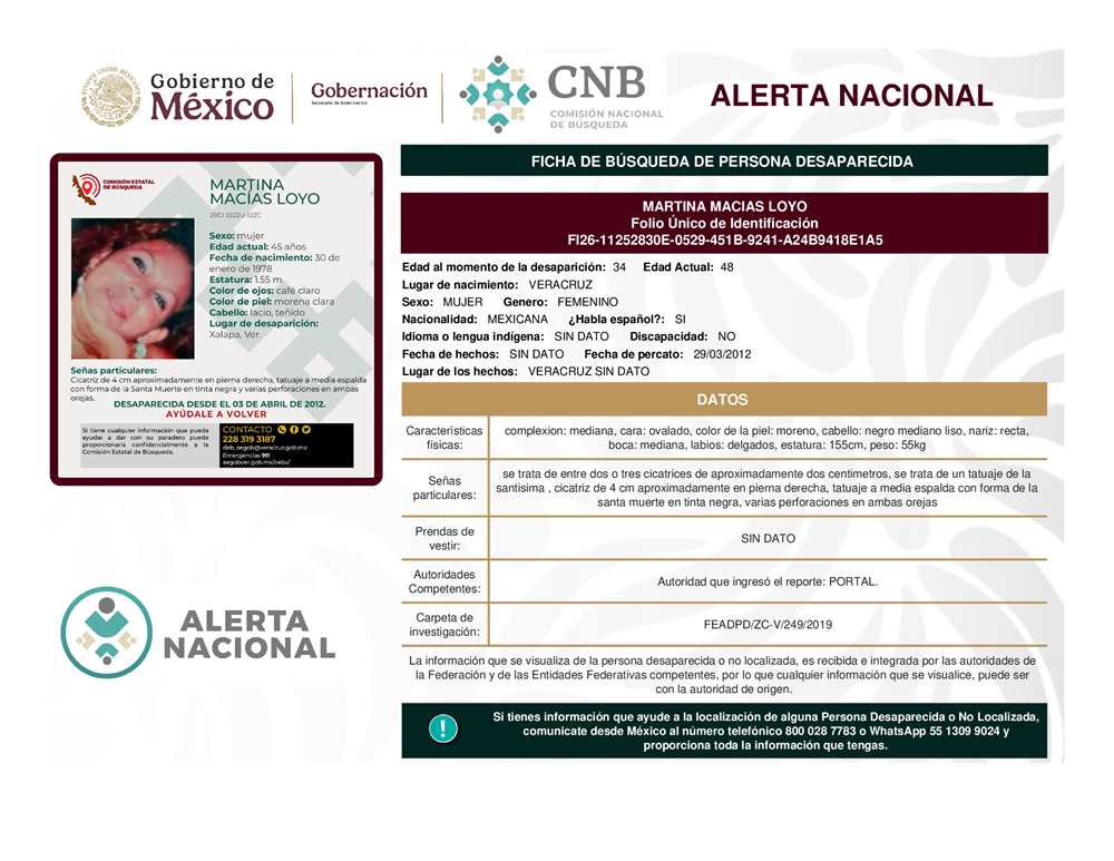 Persona desaparecida Martina Macías Loyo