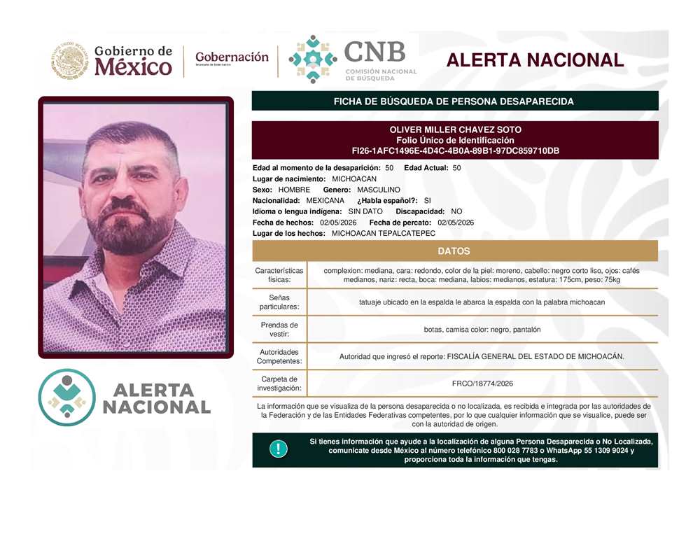 Persona desaparecida Oliver Miller Chávez Soto