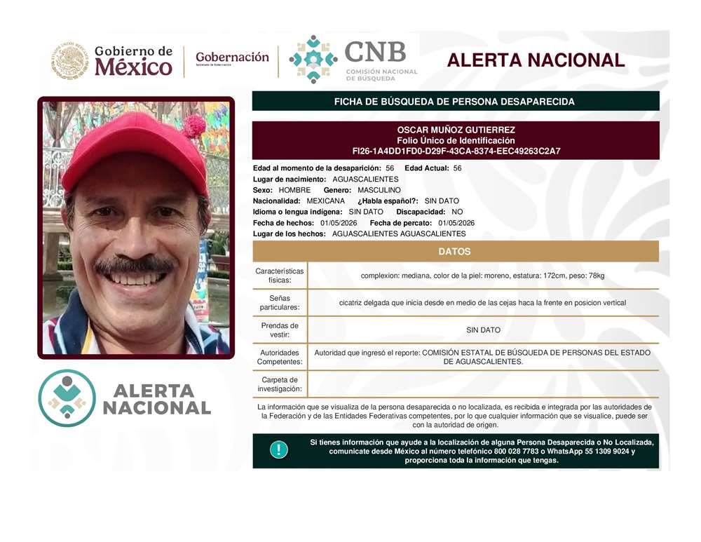 Persona desaparecida Oscar Muñoz Gutiérrez