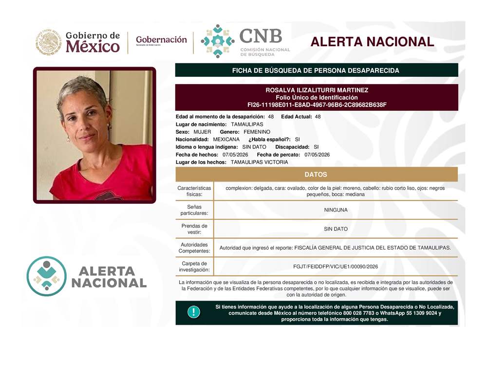 Persona desaparecida Rosalva Ilizaliturri Martínez