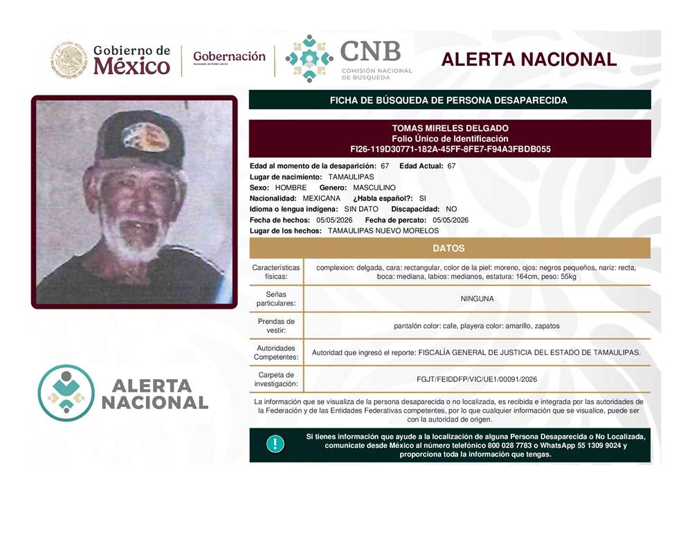 Persona desaparecida Tomas Mireles Delgado