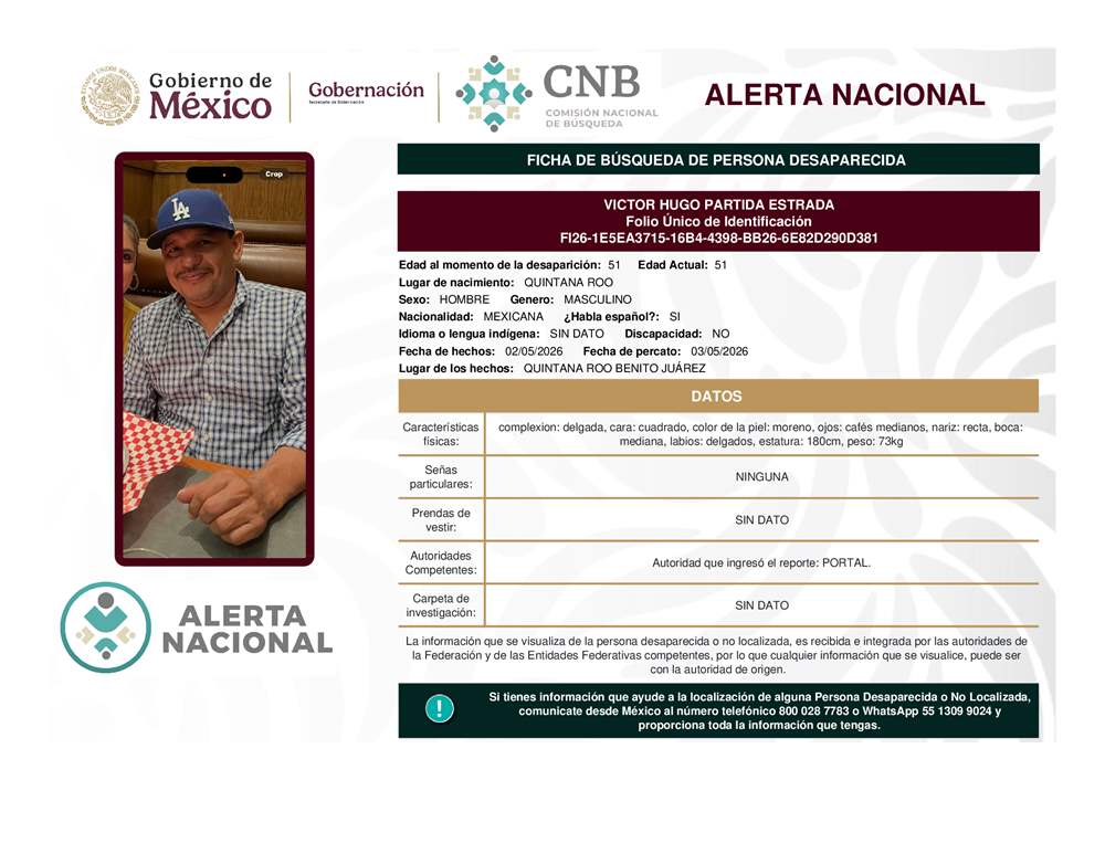 Persona desaparecida Víctor Hugo Partida Estrada