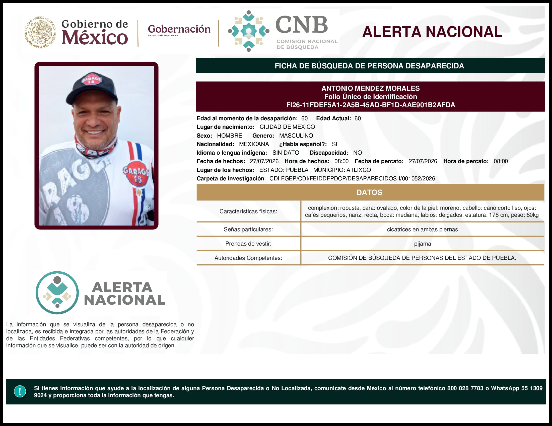 Persona desaparecida Antonio Mendez Morales