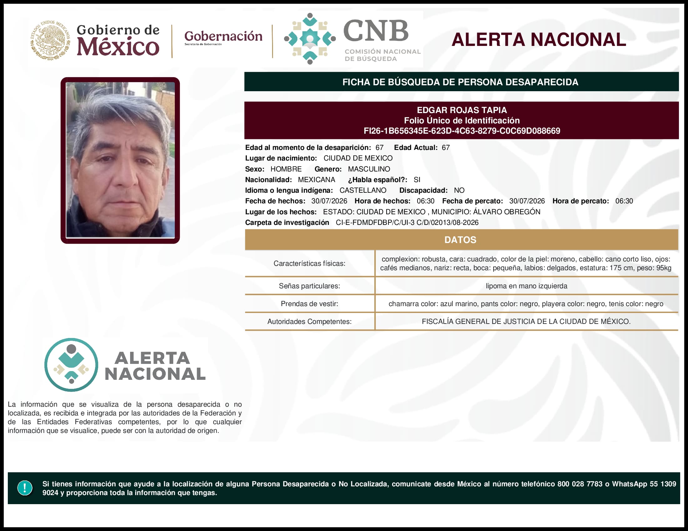 Persona desaparecida Edgar Rojas Tapia