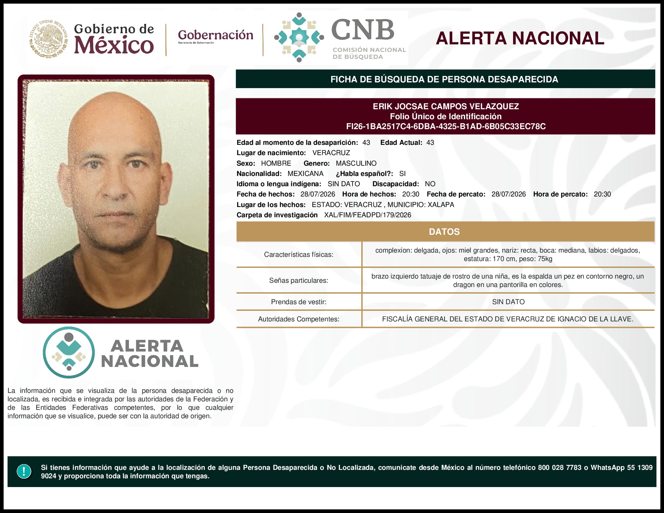 Persona desaparecida Erik Jocsae Campos Velazquez