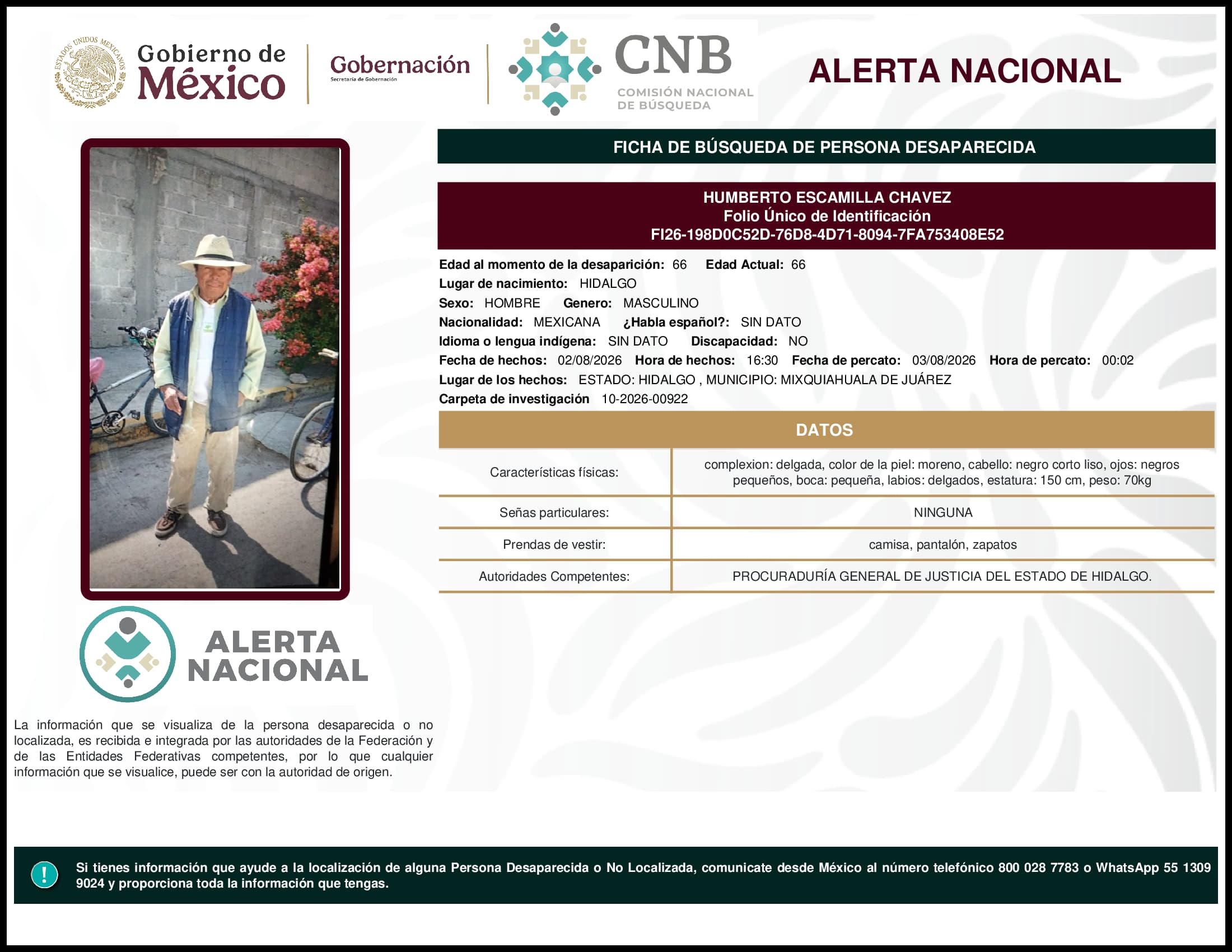 Persona desaparecida Humberto Escamilla Chavez