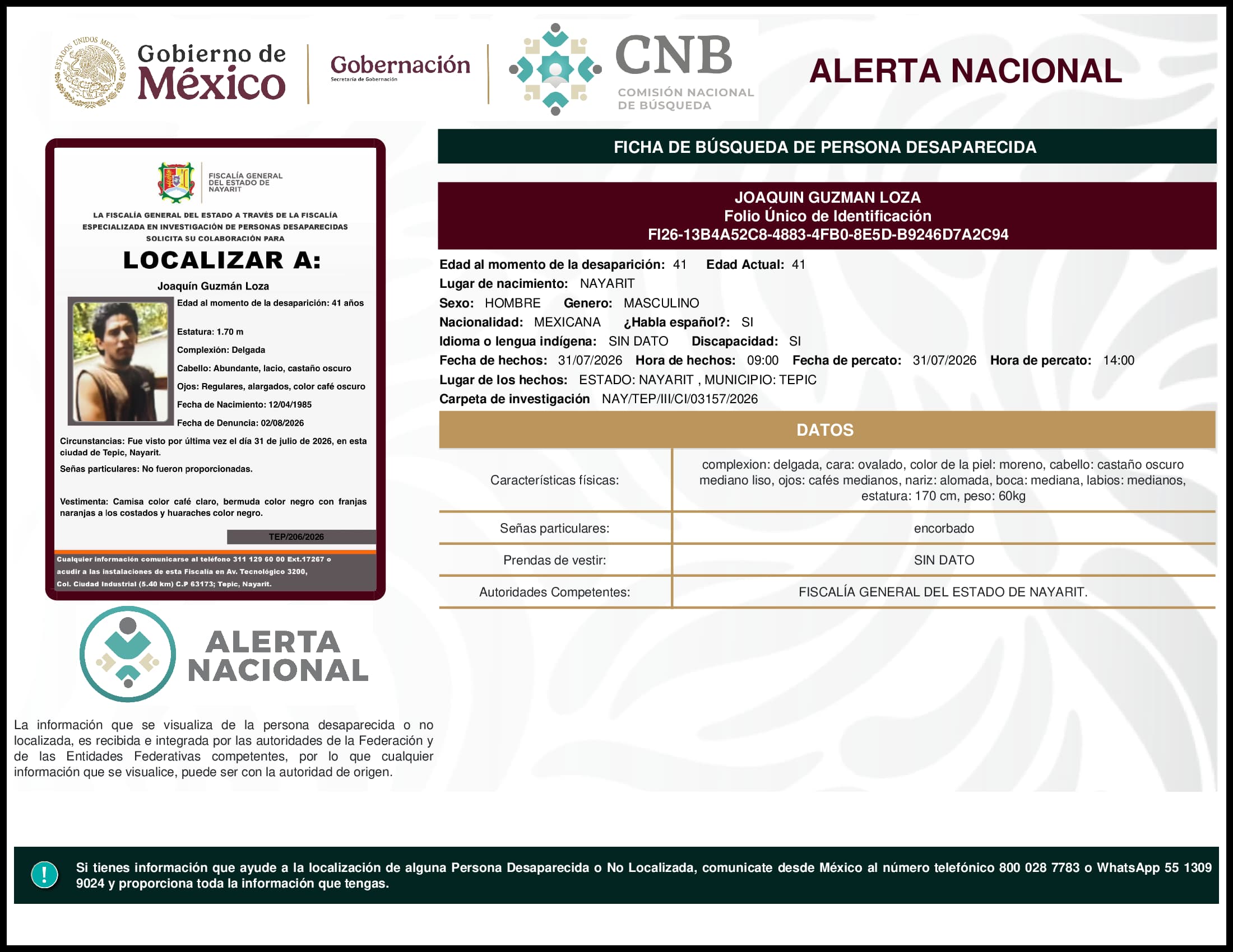 Persona desaparecida Joaquin Guzman Loza