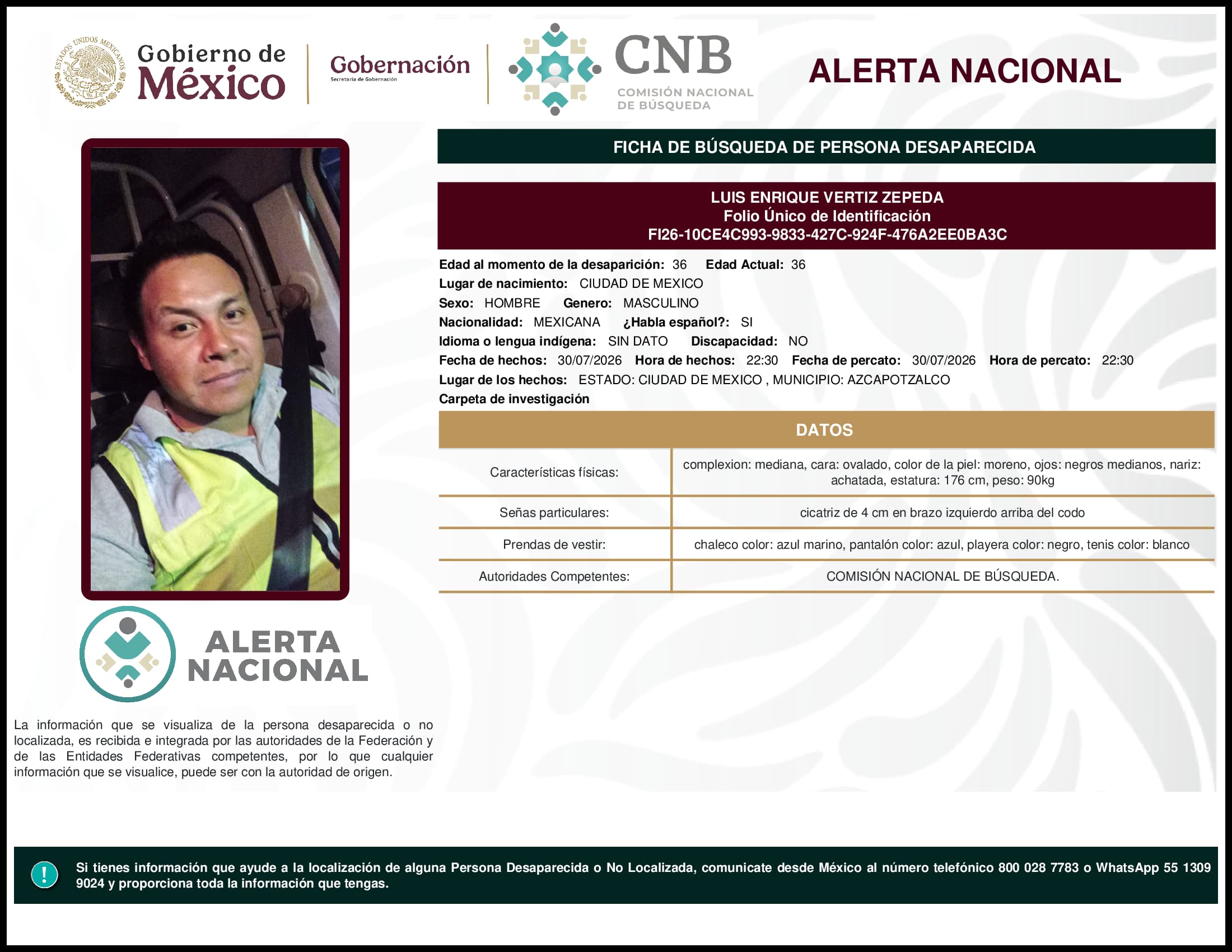 Persona desaparecida Luis Enrique Vertiz Zepeda