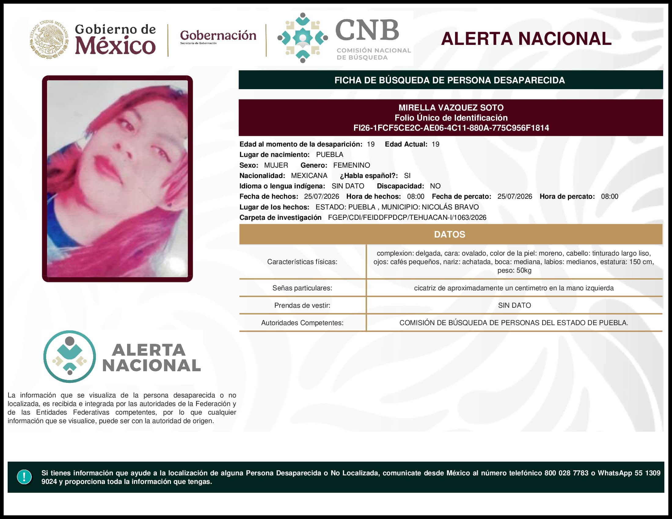 Persona desaparecida Mirella Vazquez Soto