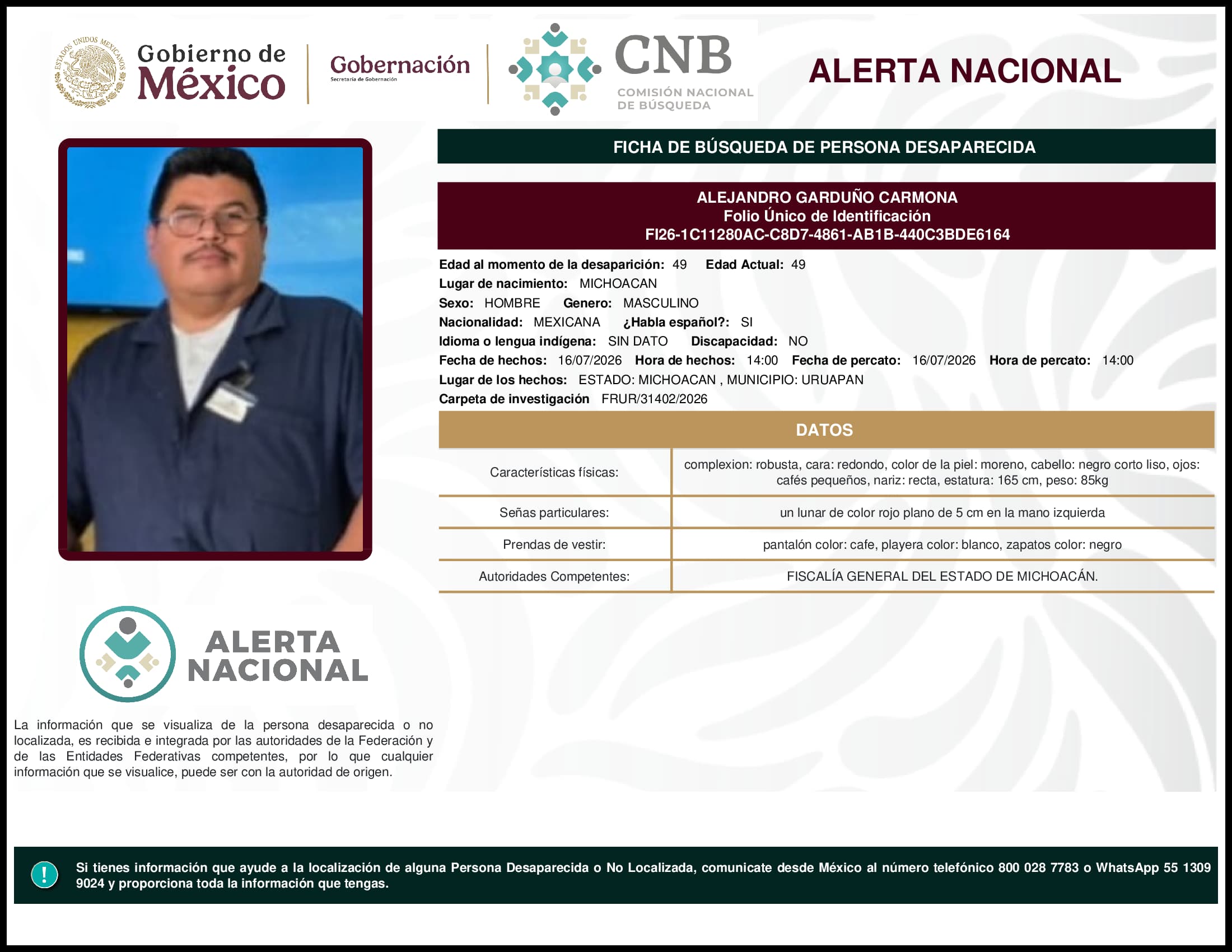 Persona desaparecida Alejandro Garduno Carmona