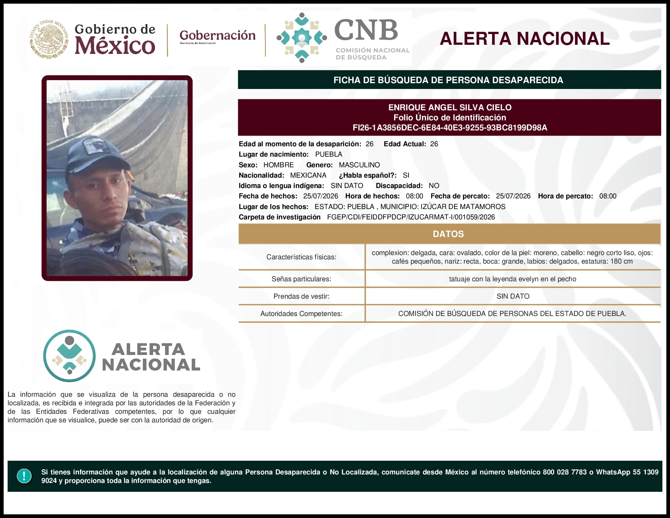 Persona desaparecida Enrique Angel Silva Cielo