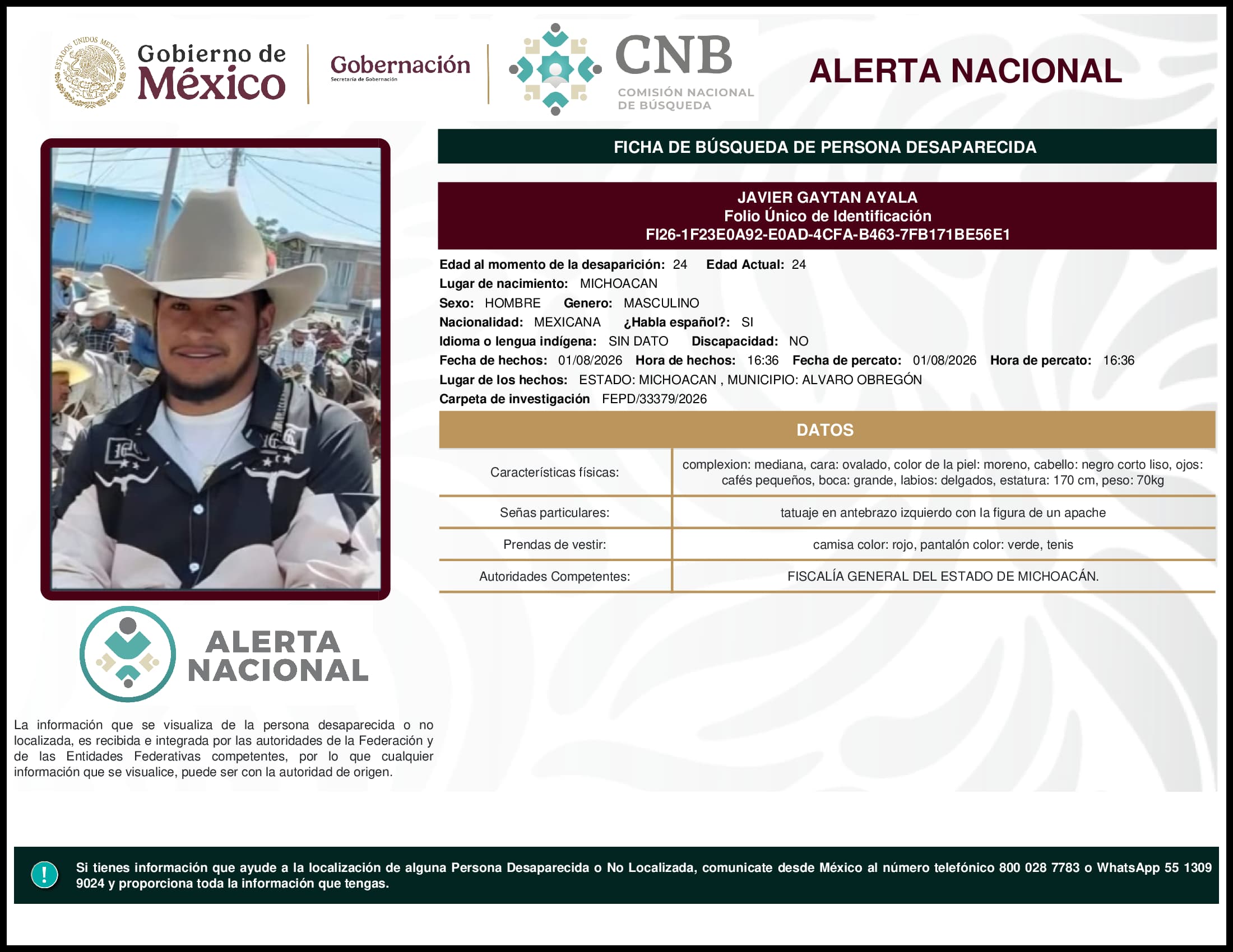 Persona desaparecida Javier Gaytan Ayala