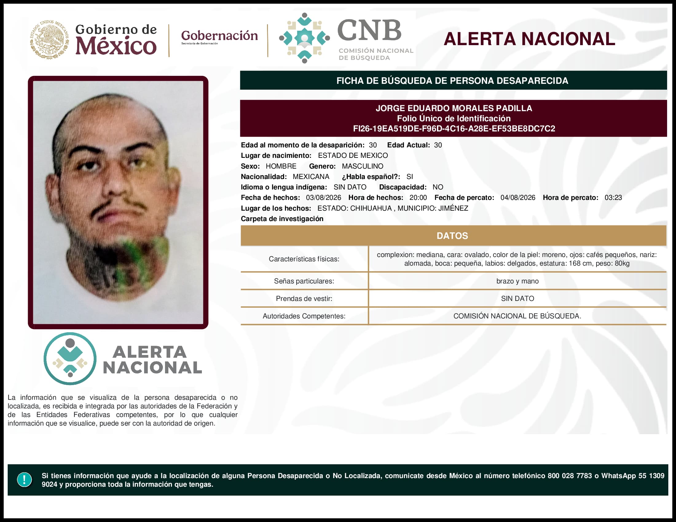 Persona desaparecida Jorge Eduardo Morales Padilla
