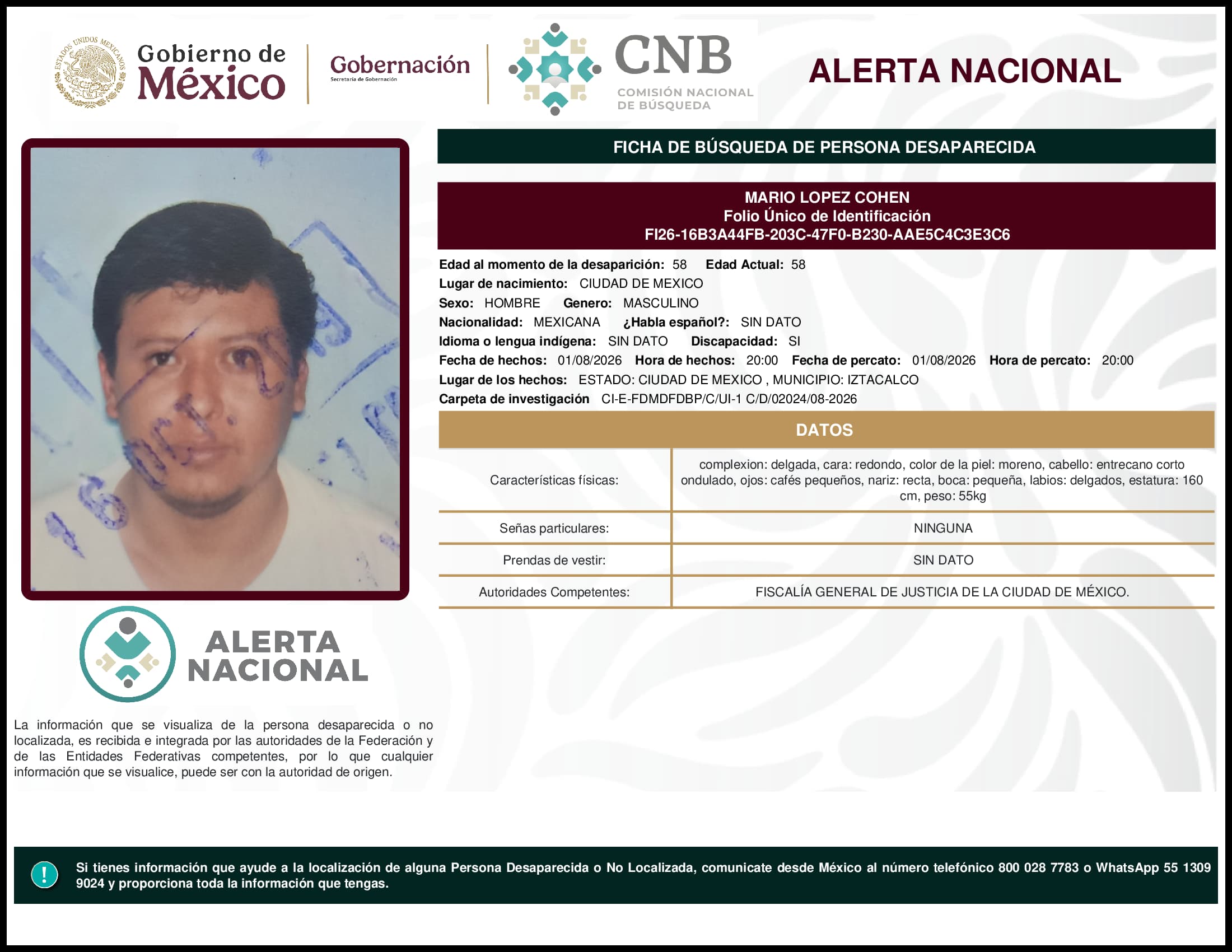 Persona desaparecida Mario Lopez Cohen