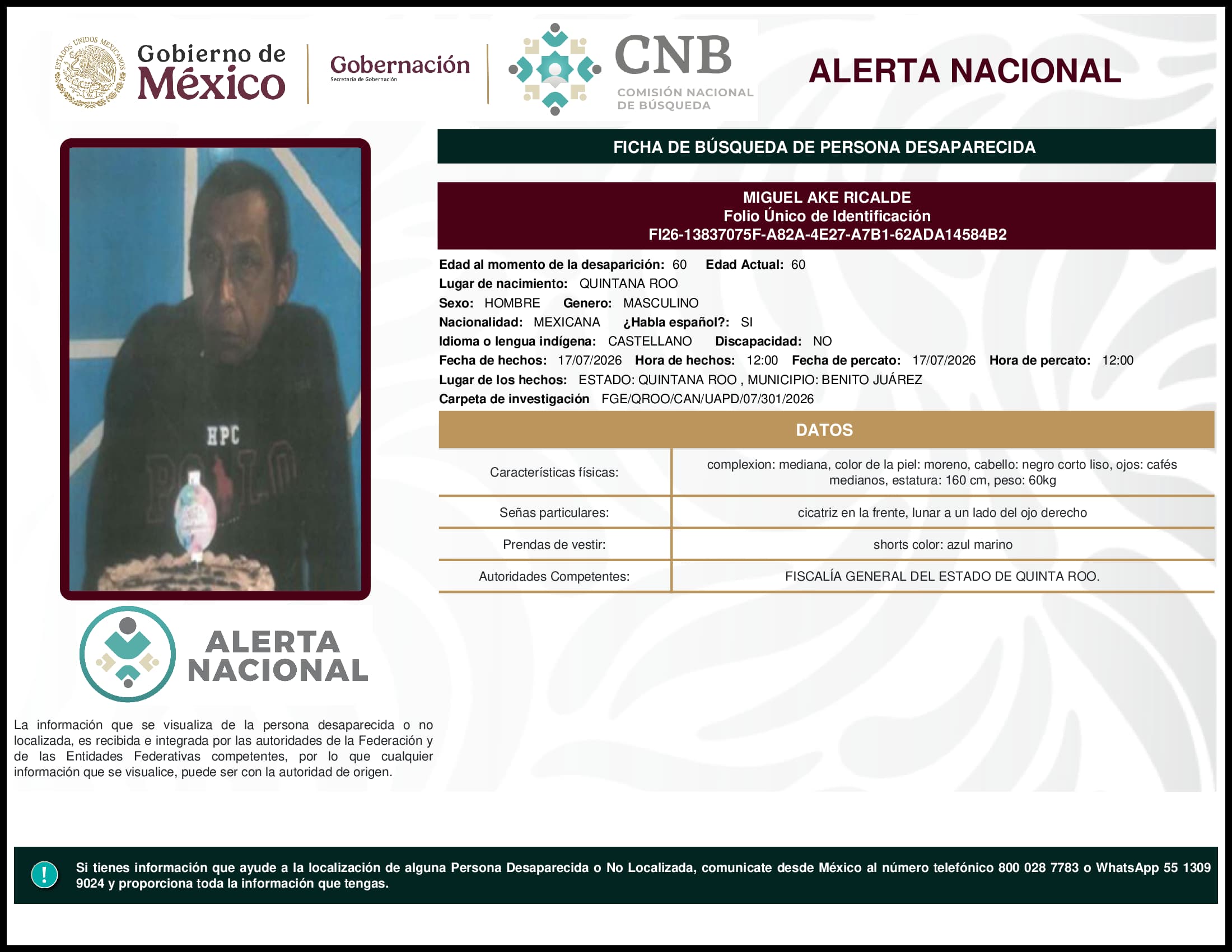 Persona desaparecida Miguel Ake Ricalde