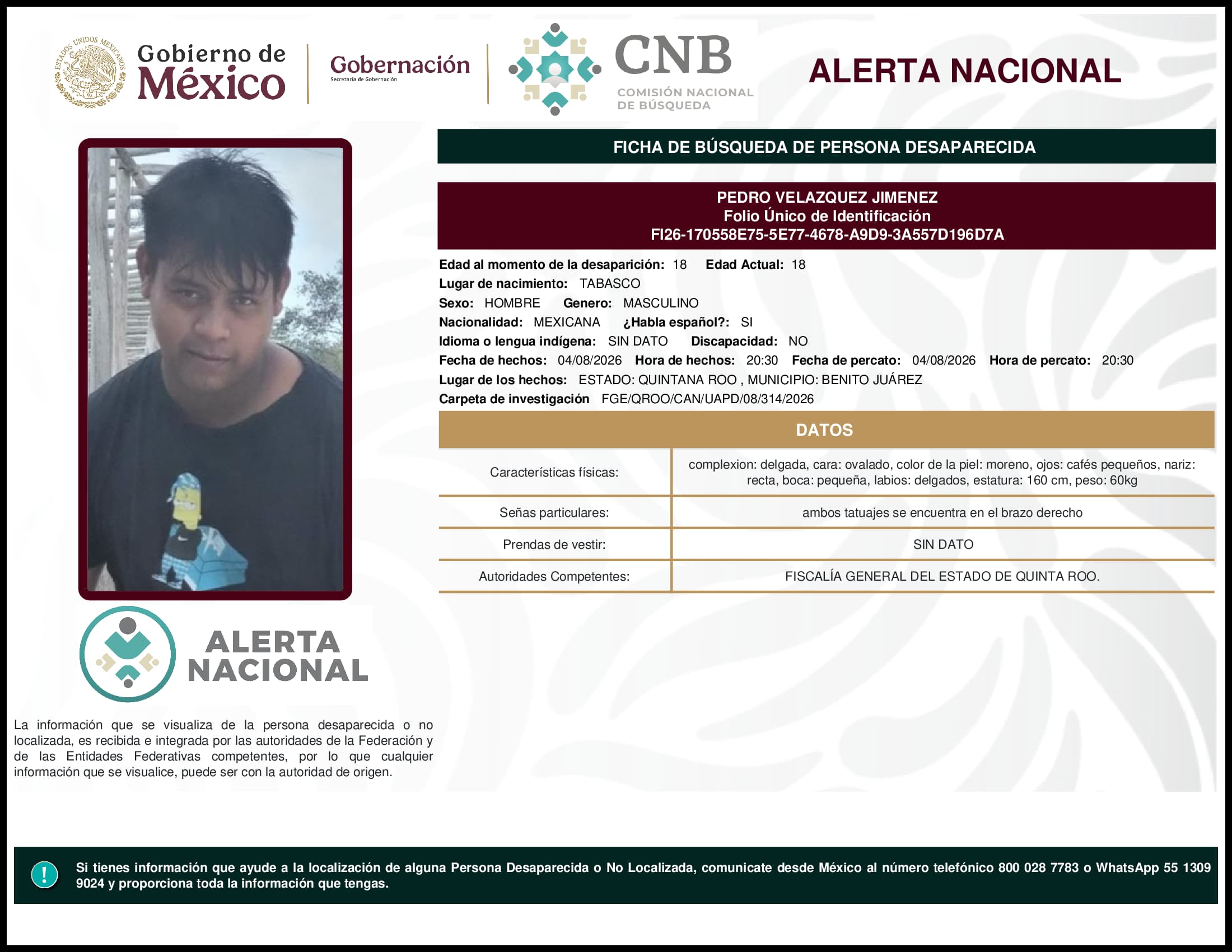 Persona desaparecida Pedro Velazquez Jimenez
