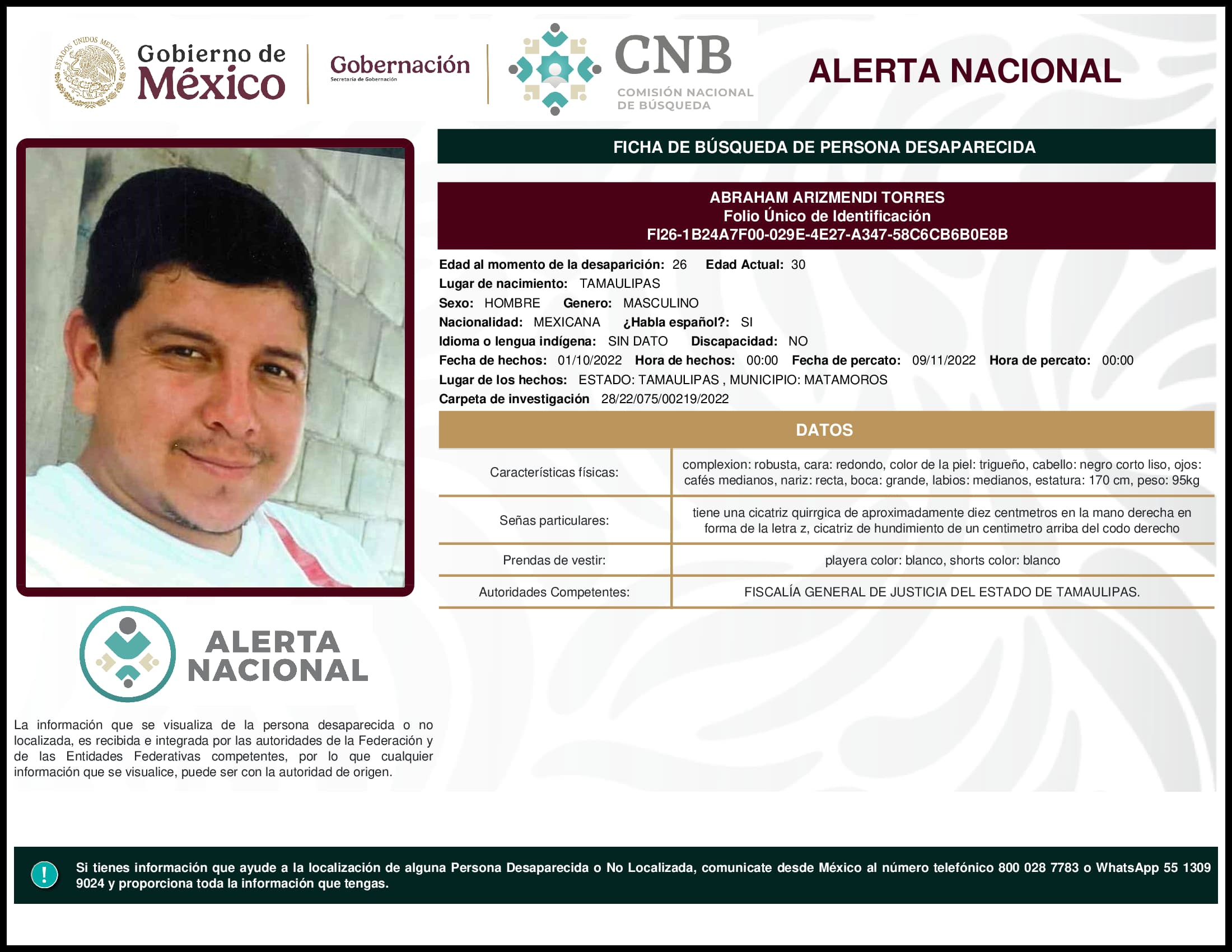 Persona desaparecida Abraham Arizmendi Torres