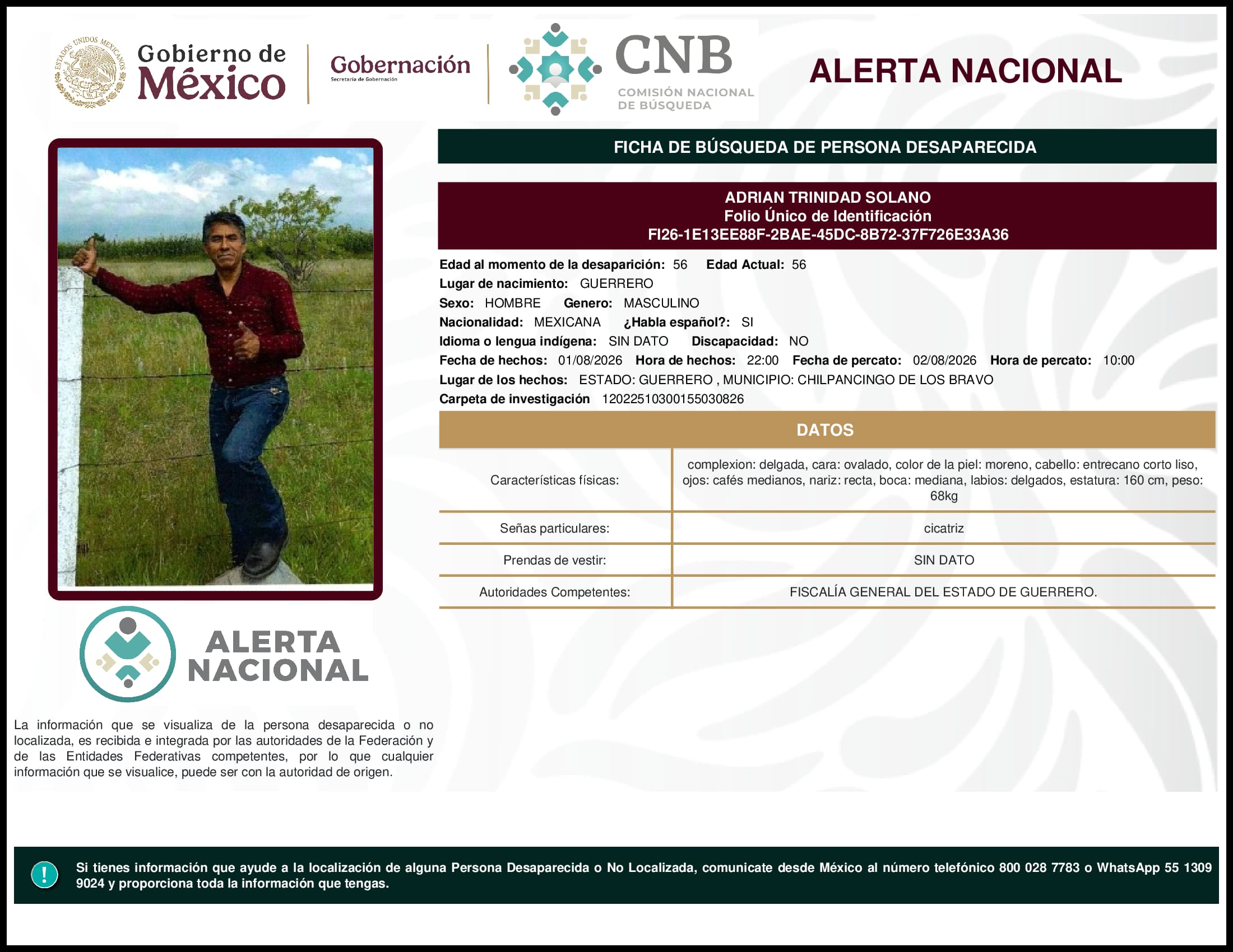 Persona desaparecida Adrian Trinidad Solano