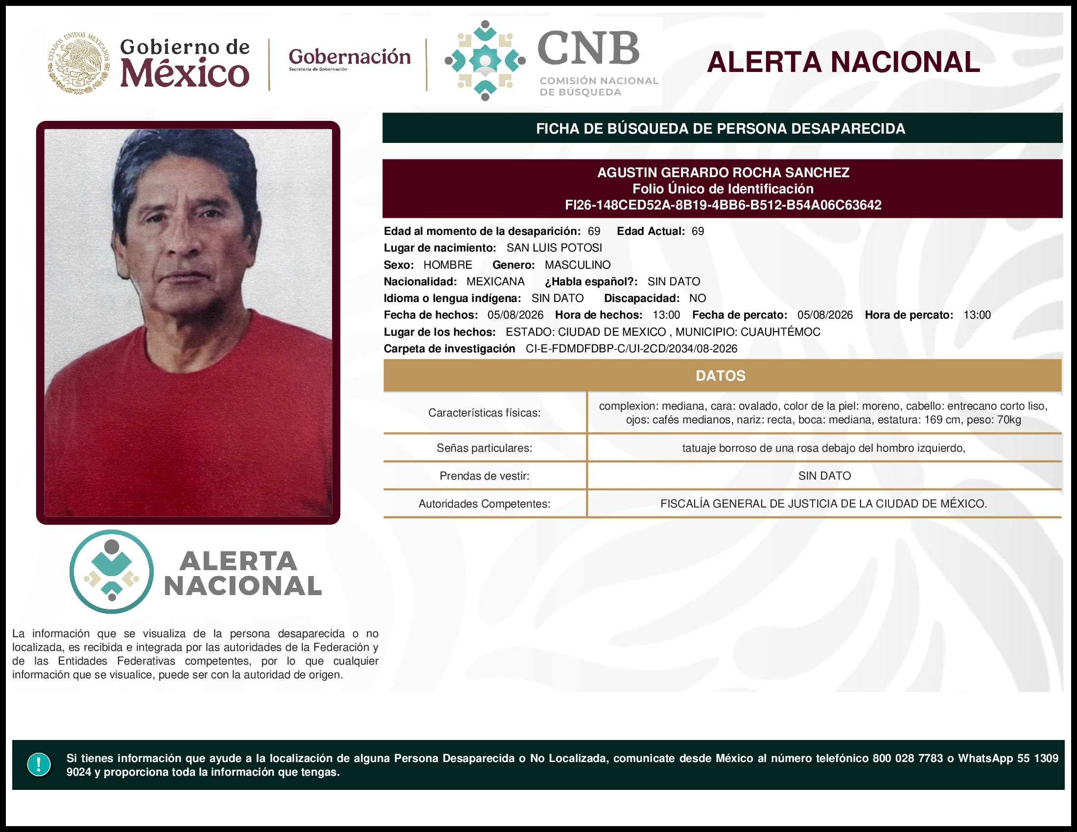 Persona desaparecida Agustin Gerardo Rocha Sanchez