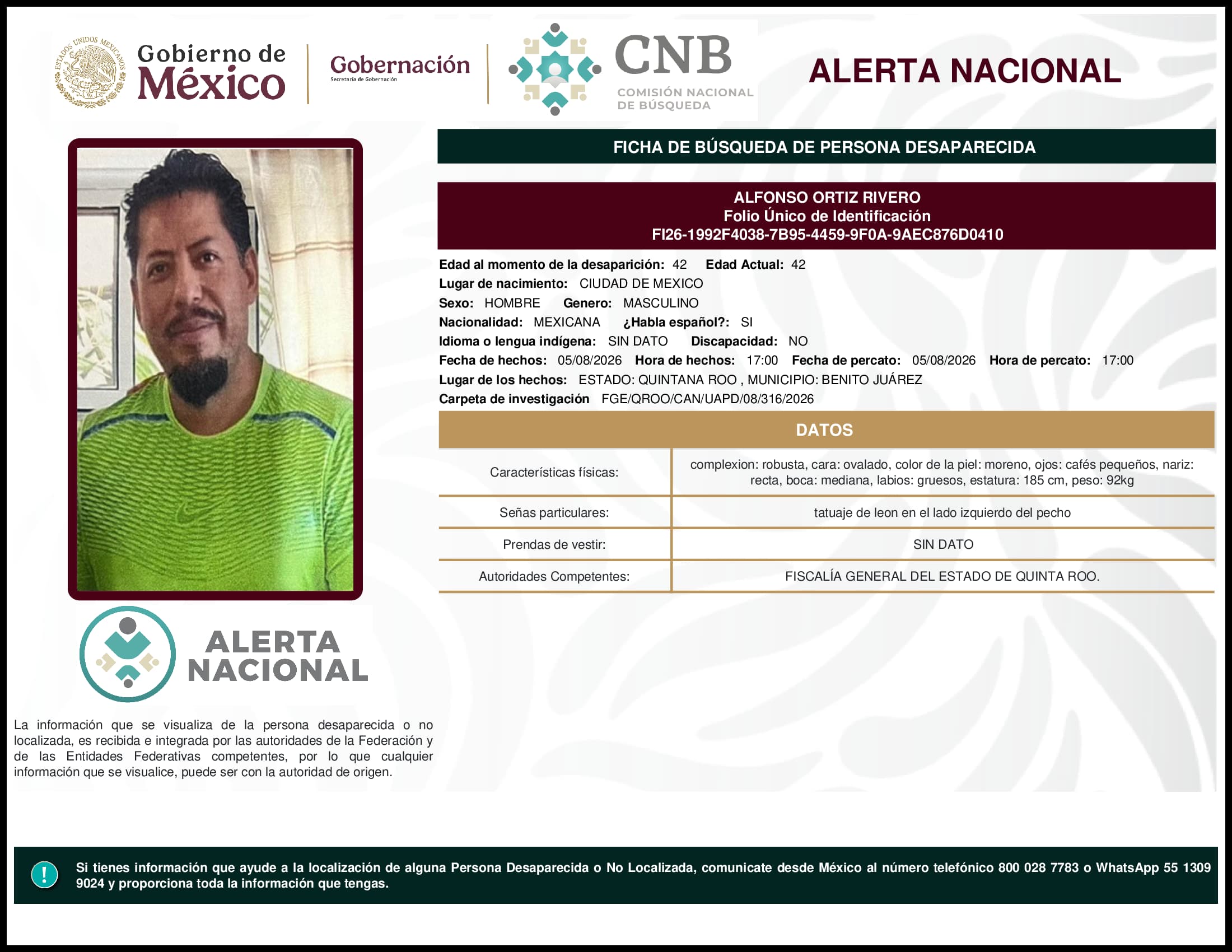 Persona desaparecida Alfonso Ortiz Rivero