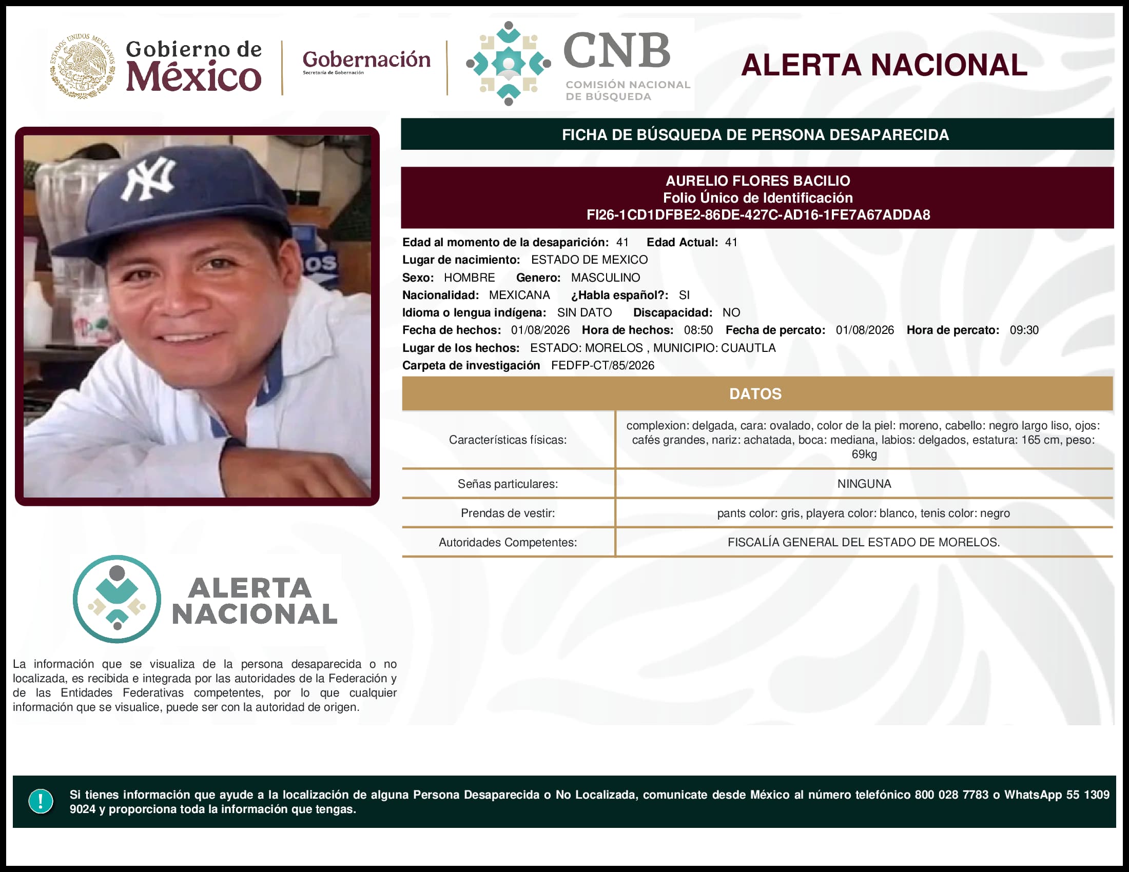 Persona desaparecida Aurelio Flores Bacilio