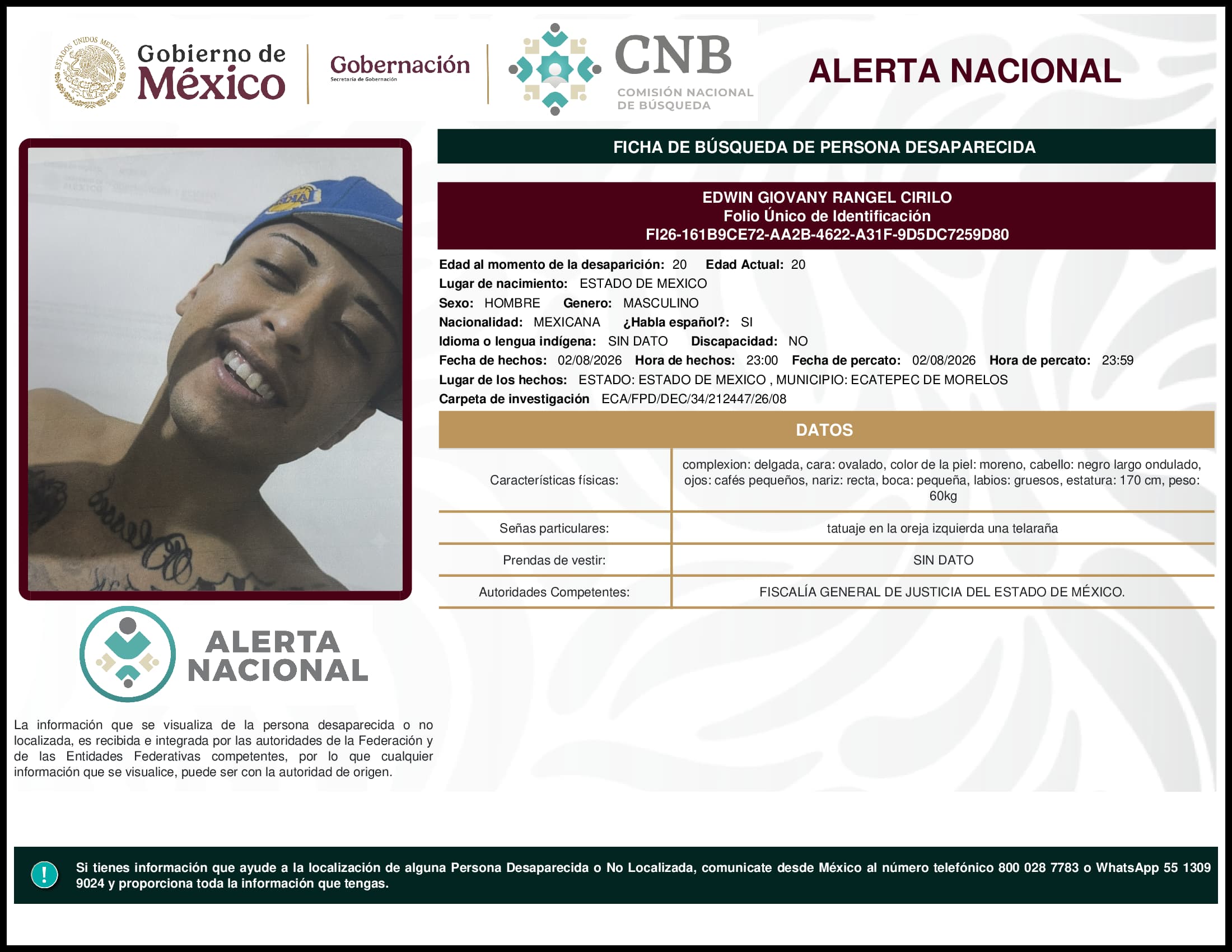 Persona desaparecida Edwin Giovany Rangel Cirilo