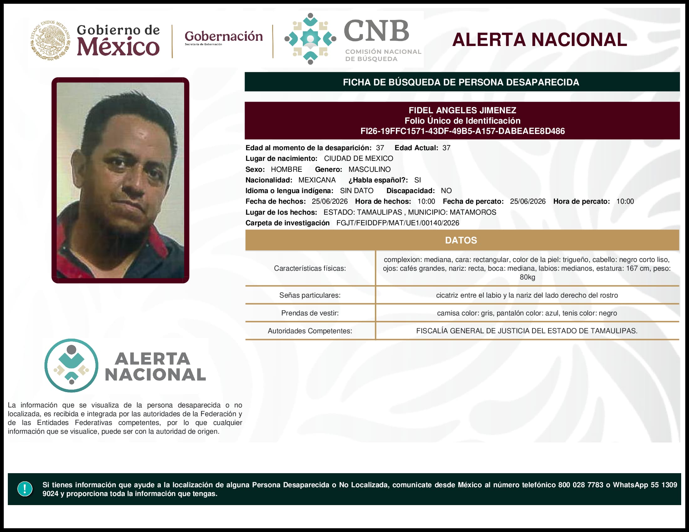 Persona desaparecida Fidel Angeles Jimenez