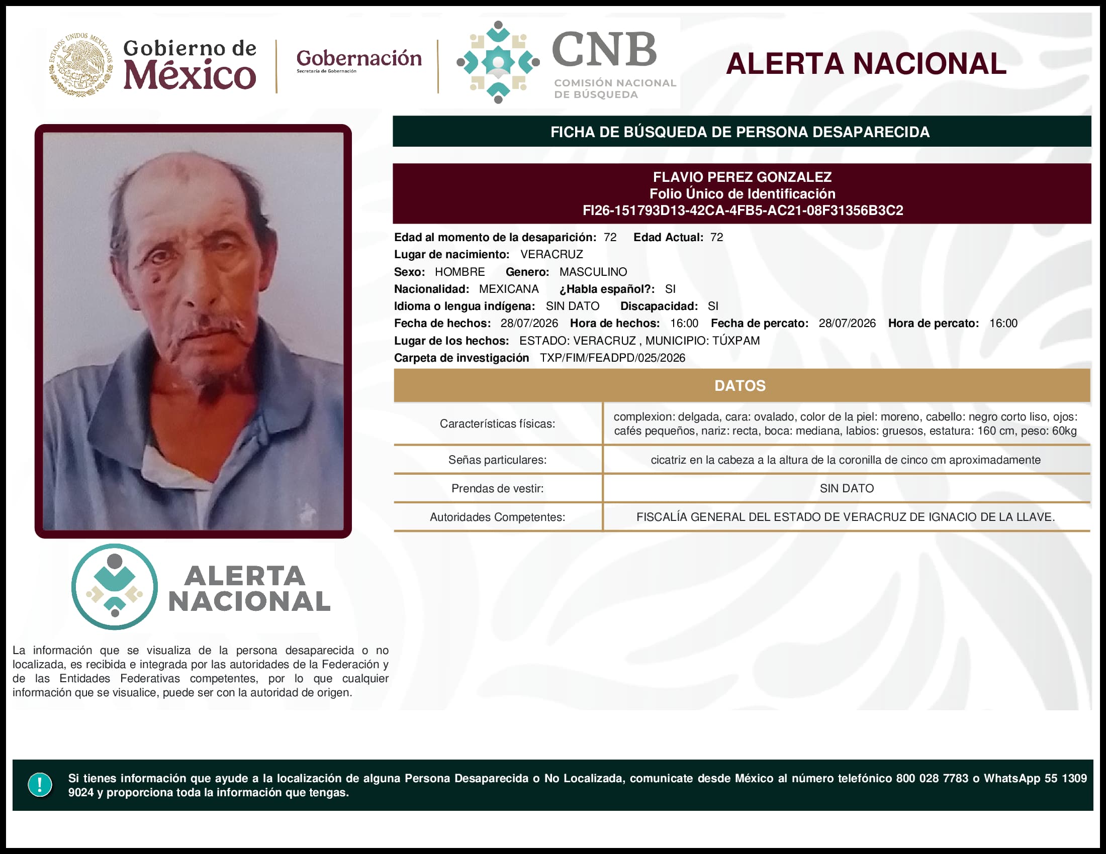 Persona desaparecida Flavio Perez Gonzalez