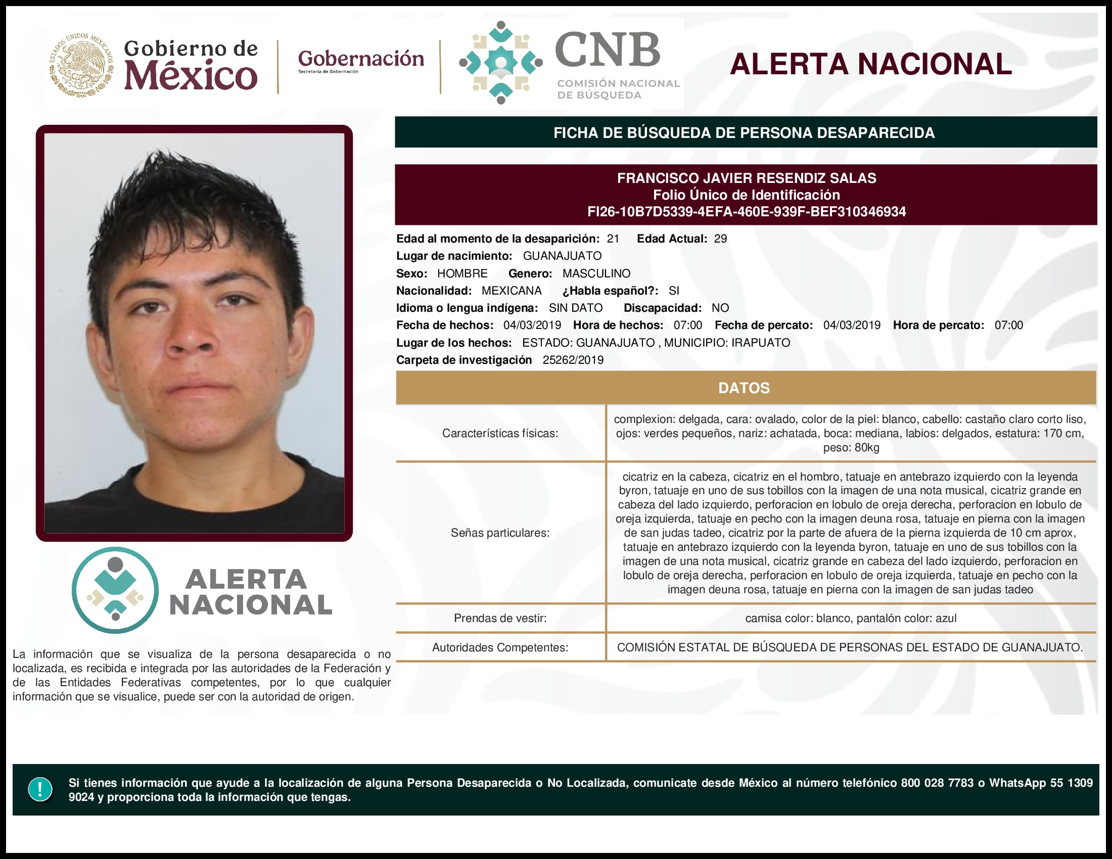 Persona desaparecida Francisco Javier Resendiz Salas