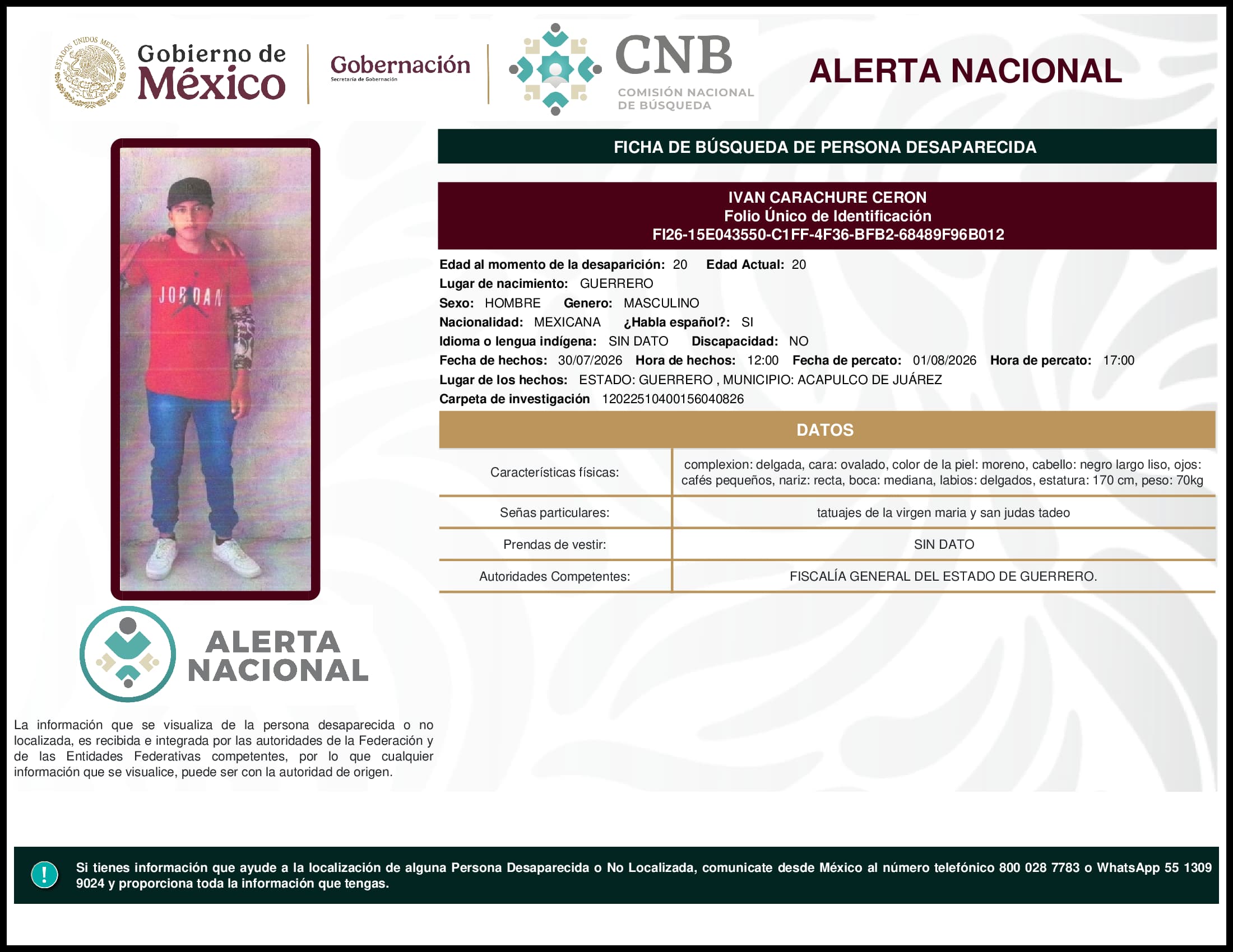 Persona desaparecida Ivan Carachure Ceron