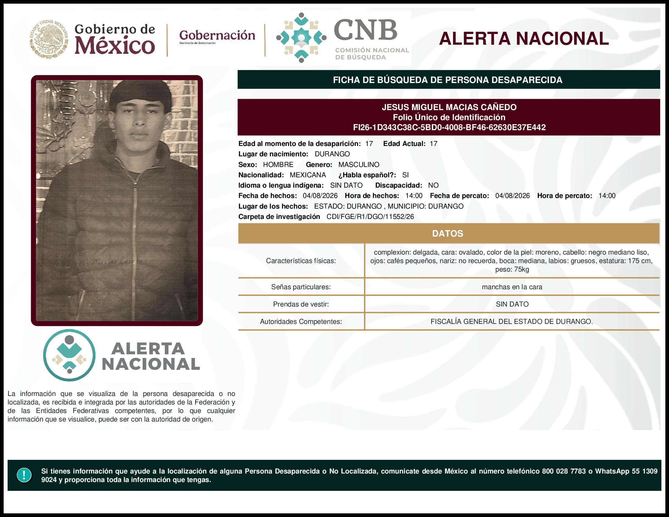 Persona desaparecida Jesus Miguel Macias Canedo