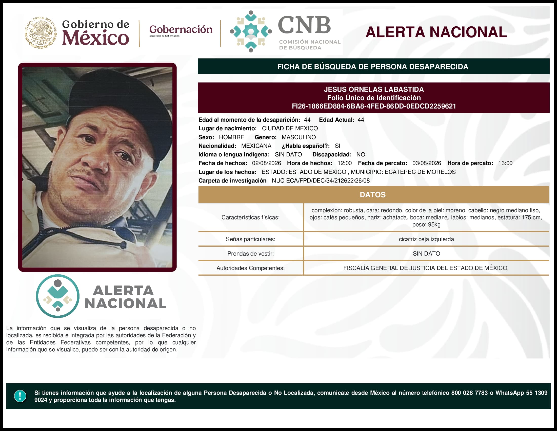 Persona desaparecida Jesus Ornelas Labastida