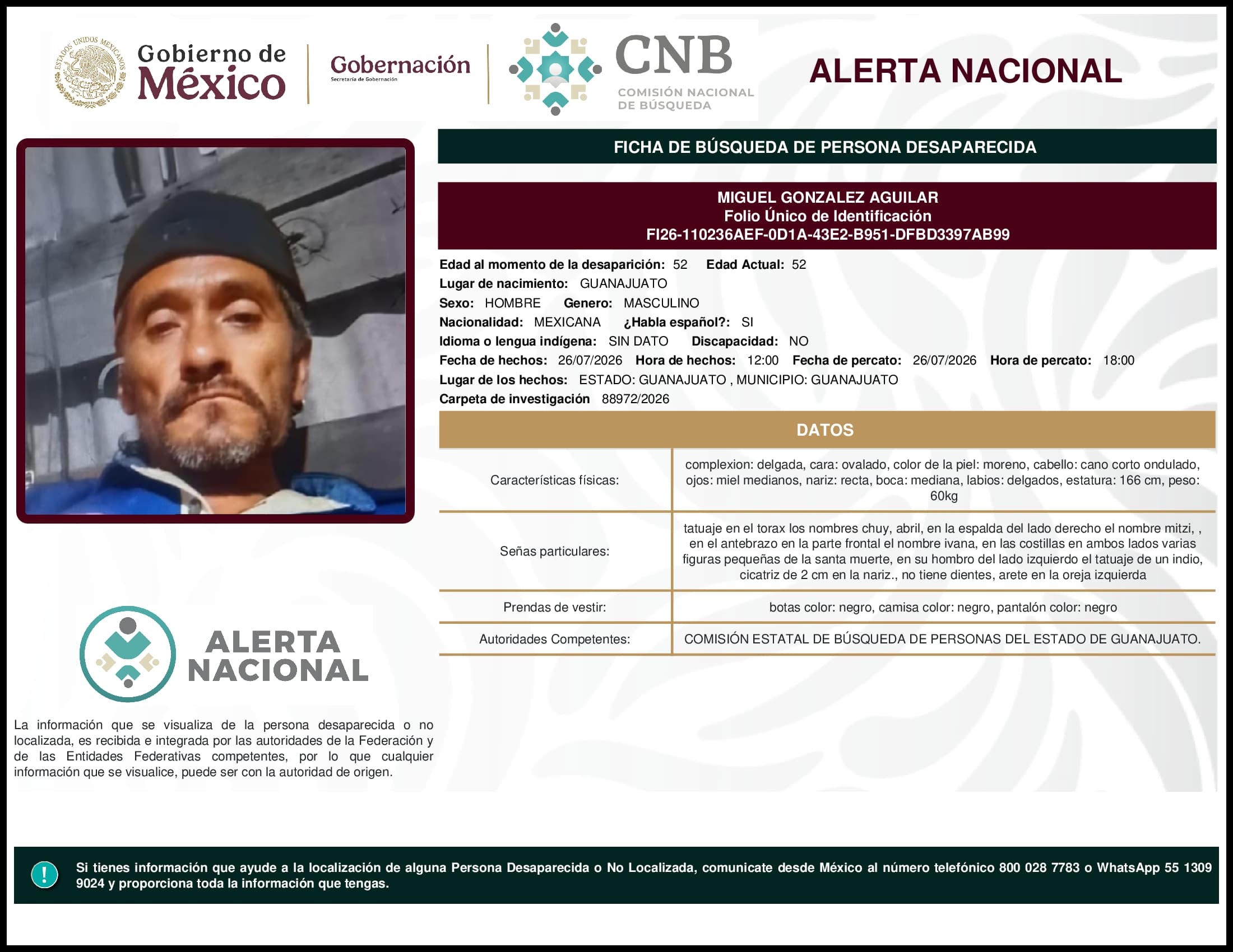 Persona desaparecida Miguel Gonzalez Aguilar