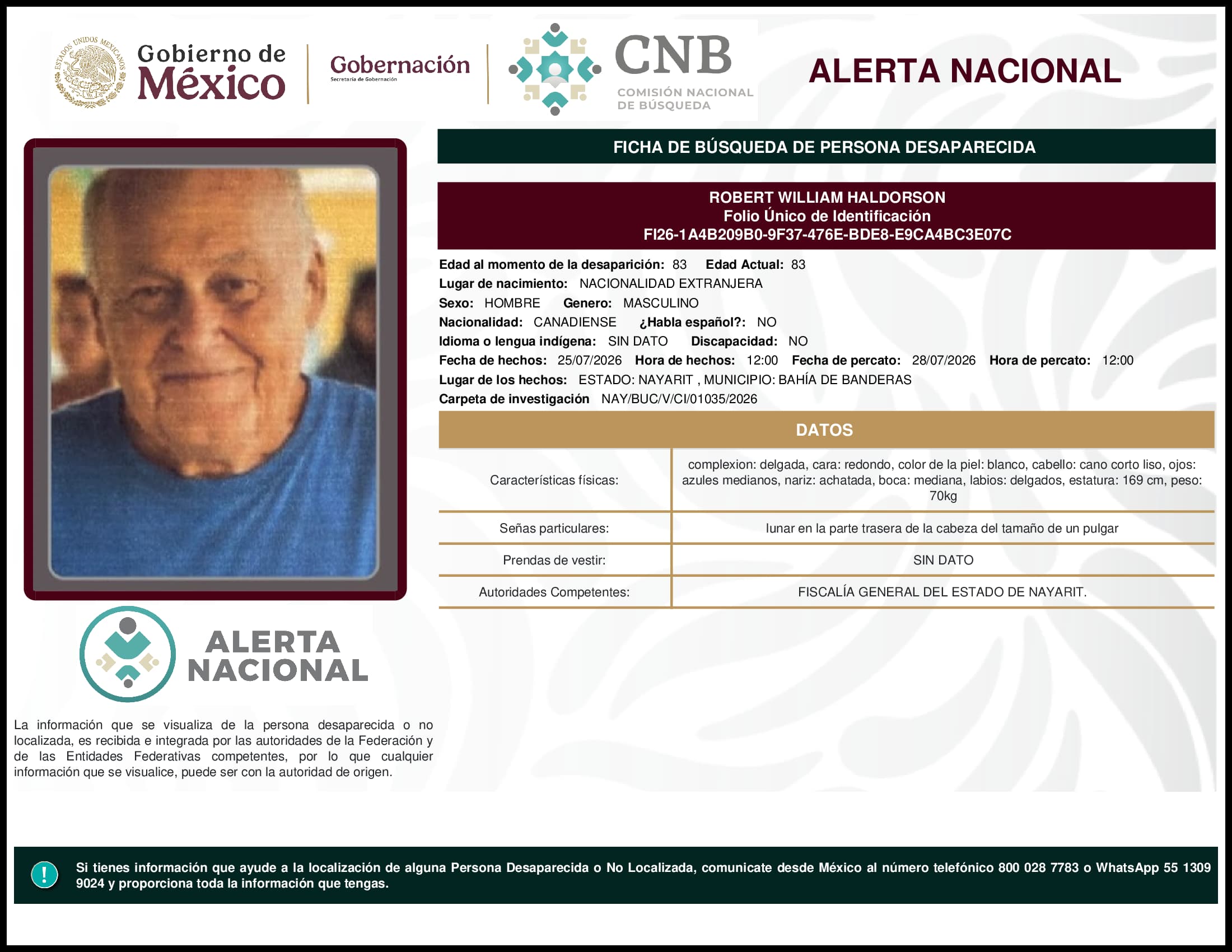 Persona desaparecida Robert William Haldorson