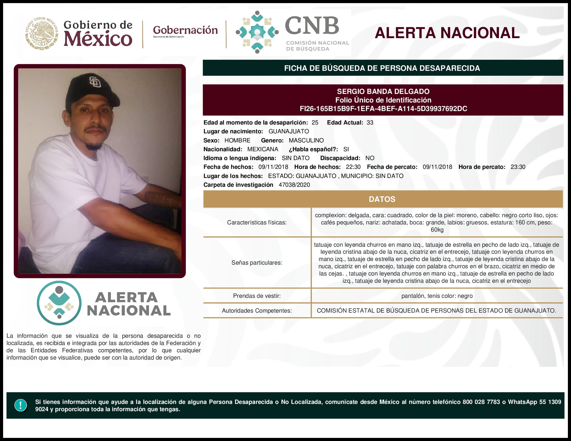 Persona desaparecida Sergio Banda Delgado