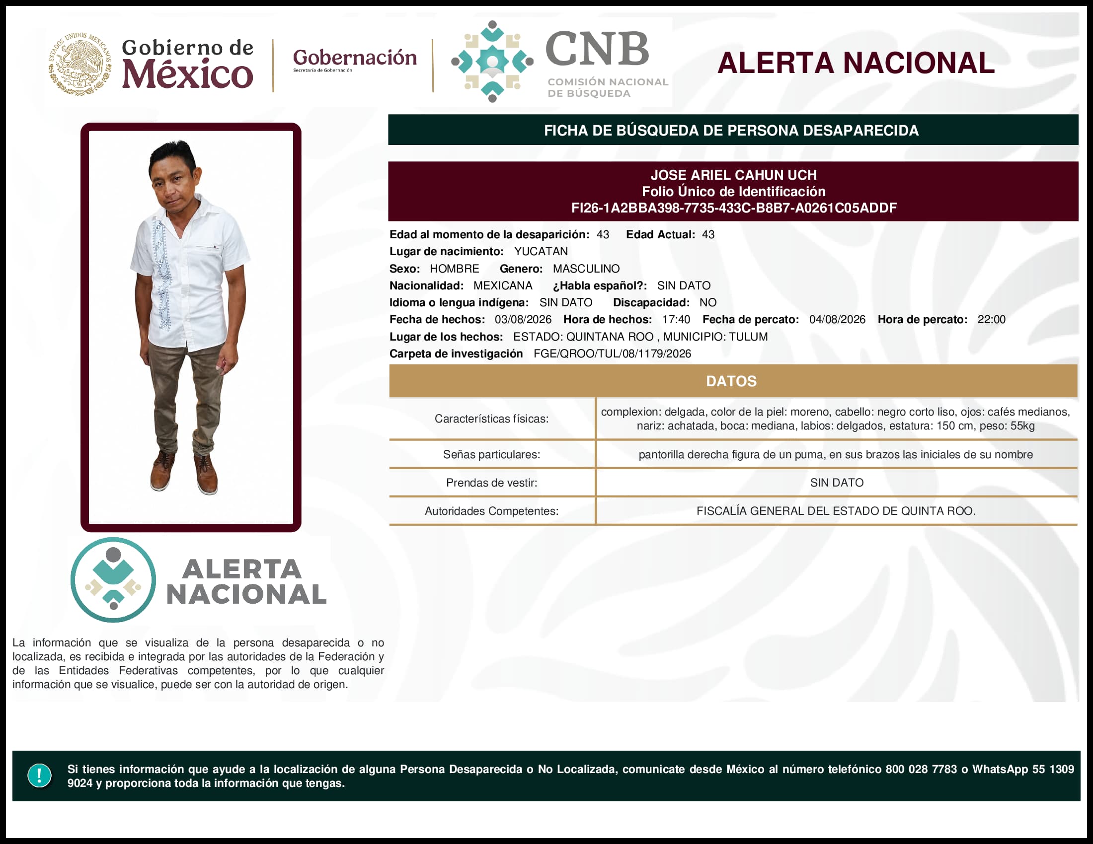 Persona desaparecida Jose Ariel Cahun Uch