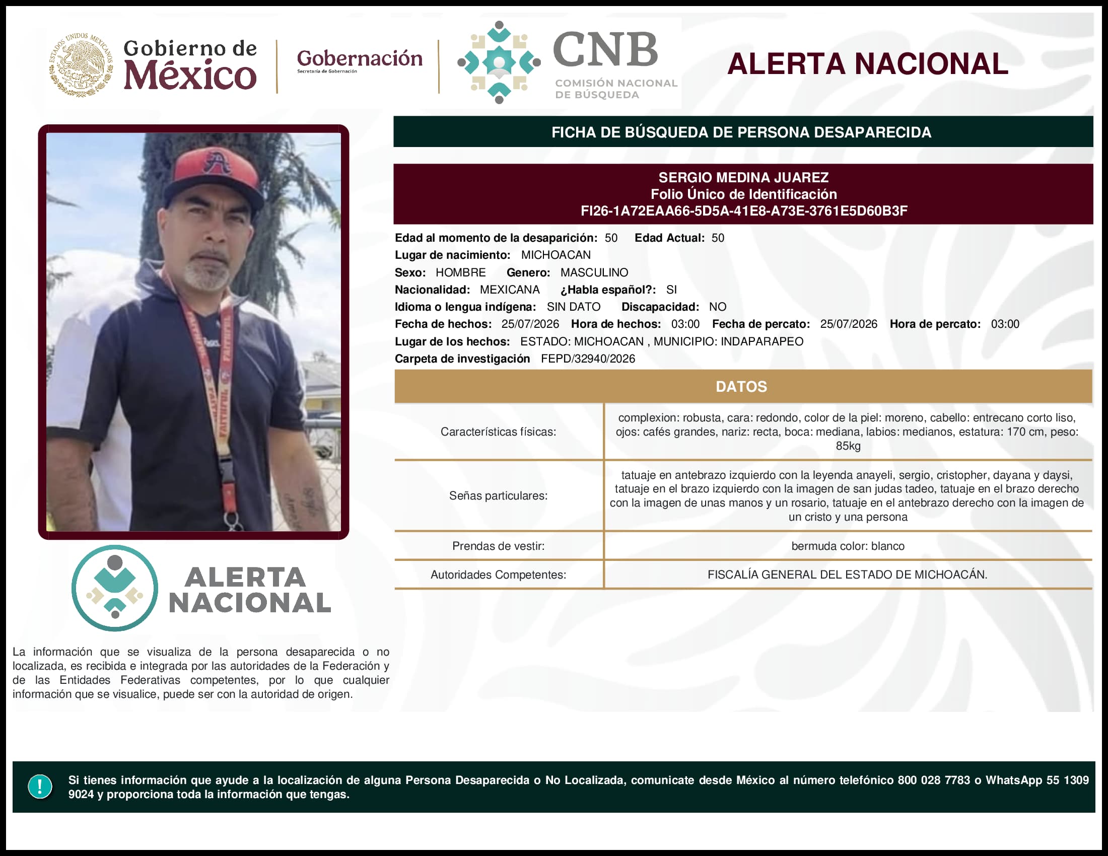 Persona desaparecida Sergio Medina Juarez